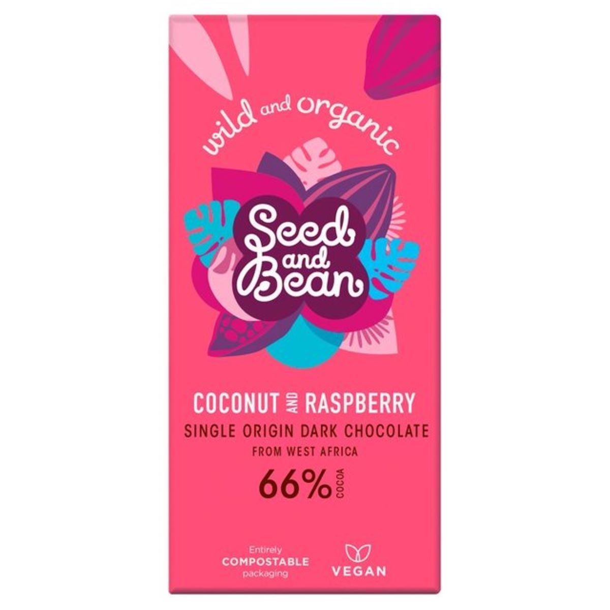 Seed & Bean Organic Sao Tome Dark Choc 66% Coconut & Raspberry 85g