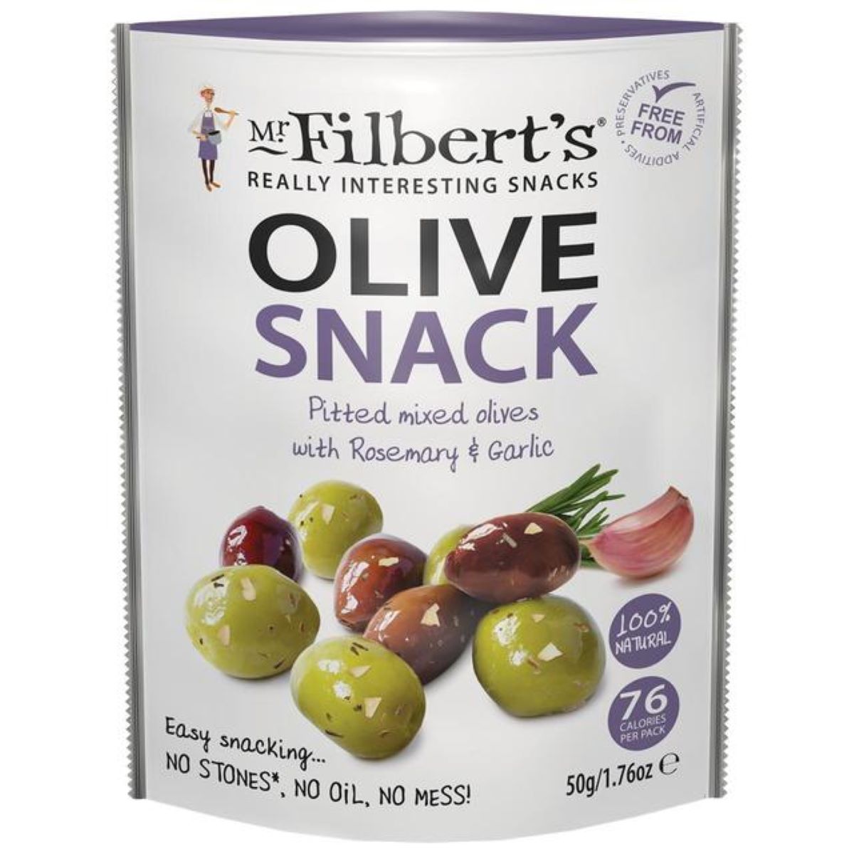 Mr Filberts Olive Snacks Mixed Olives with Rosemary & Garlic 50g