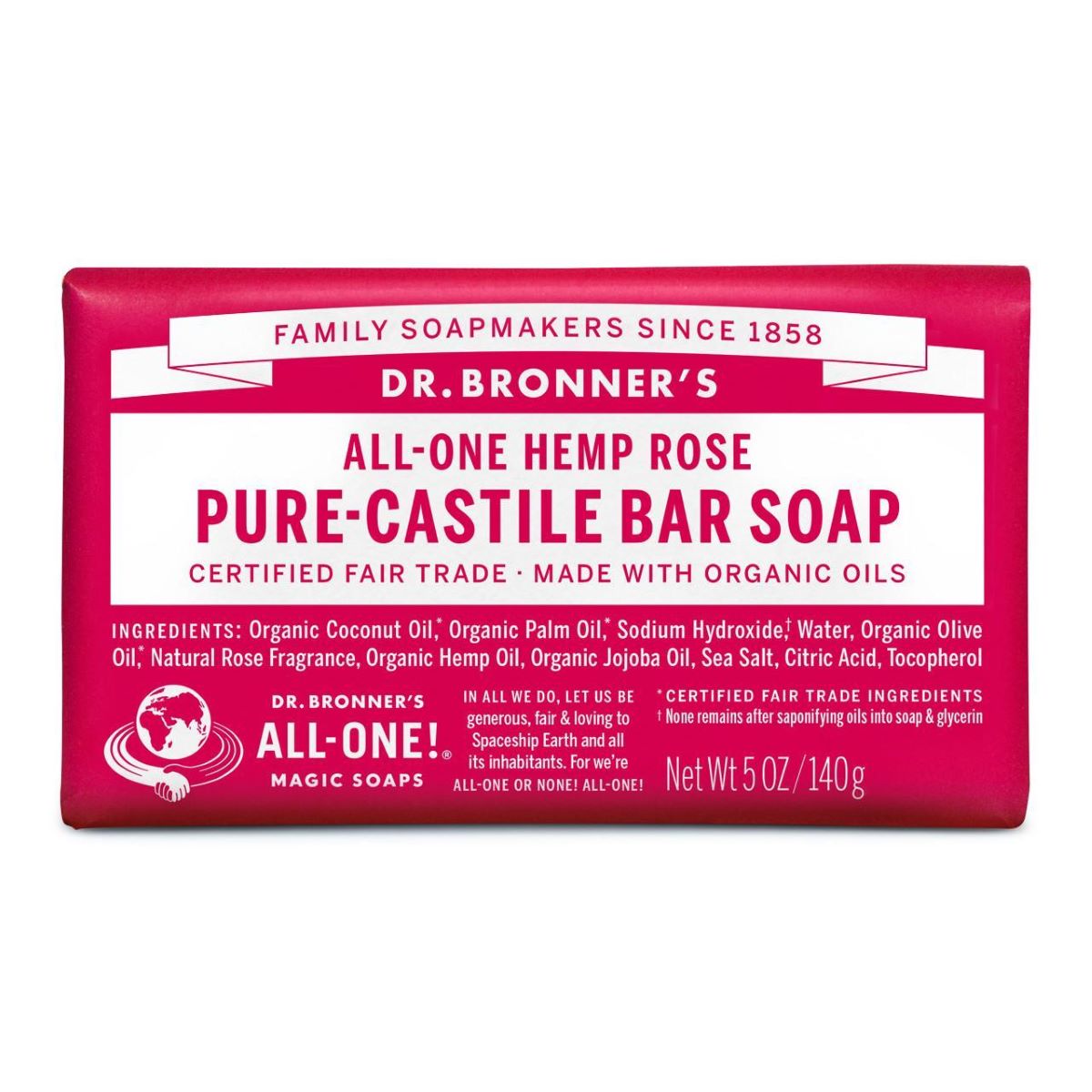 Dr. Bronner's Rose All-One Soap Bar 140g