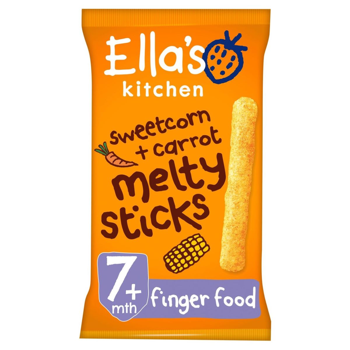 Ella's Kitchen Sweetcorn and Carrot Melty Sticks Baby Snack 7+ Months 20g