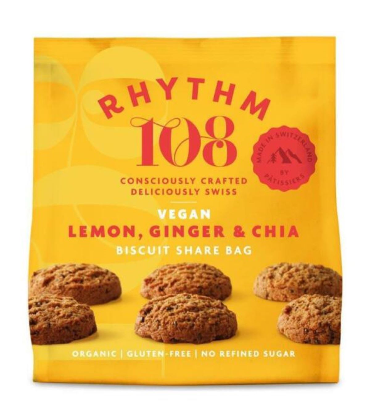 Rhythm 108 Vegan Lemon, Ginger & Chia Biscuit Share Bag 135g